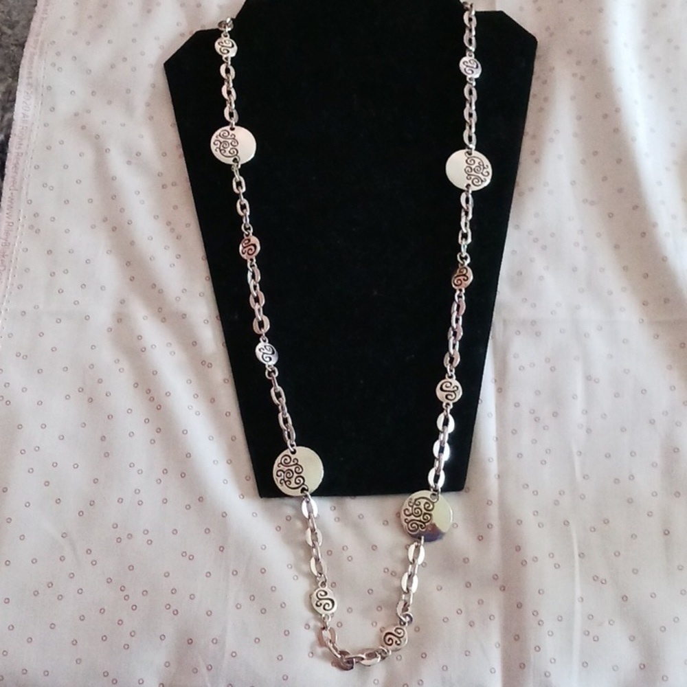 Brighton Modern Love Round Disc Long Silver Chain Necklace